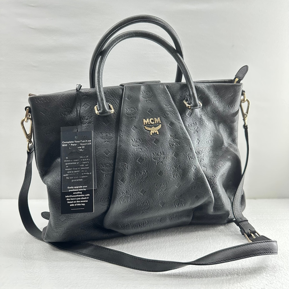 MCM Gray and Black Satchel with Versatile Design